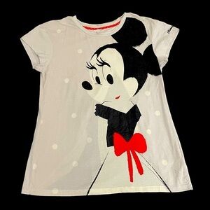 DISNEY Women’s Minnie Mouse Vintage Elegant White T-shirt w/Back Slit Size Large